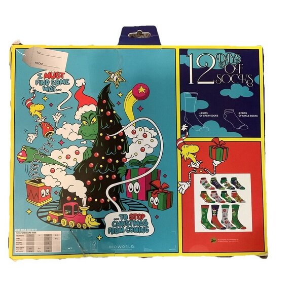 The Grinch Holiday Themed 12 Days of Socks Gift Set New In Box - Picture 3 of 5